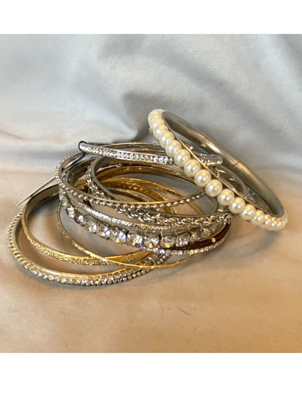 Lot of 13 - Pearl & Crystal Multicolor Bangle Bracelets. Good variety. Like New